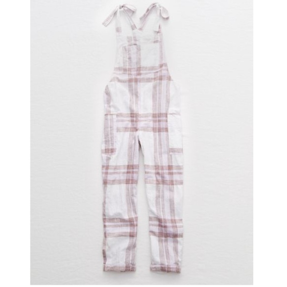 Aerie M Plaid Tie Shoulder Overall Jumpsuit - Picture 2 of 12